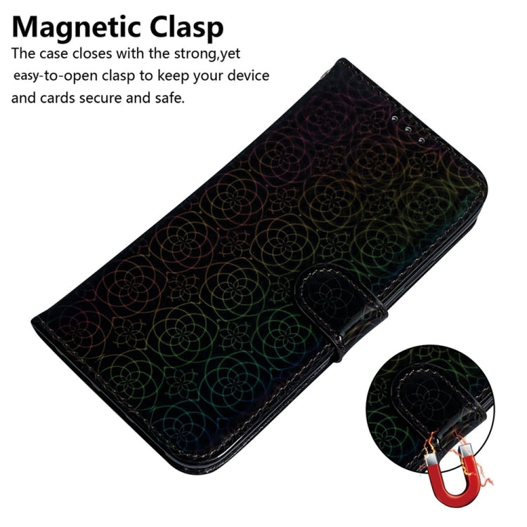 Colorful magnetic buckle leather phone case for Samsung Galaxy A05s, showcasing vibrant colors and a stylish design with card slots and a lanyard.